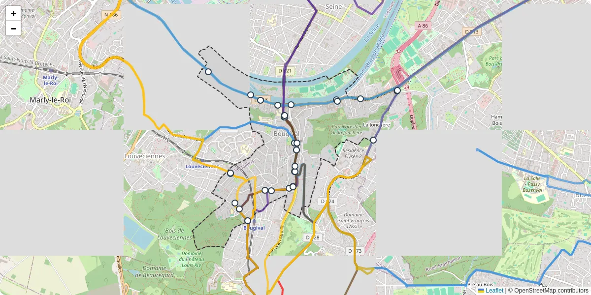 Carte du réseau de transport en commun à Bougival - lignes de bus et arrêts