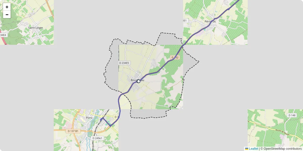 Carte du réseau de transport en commun à Bougneau - lignes de bus et arrêts