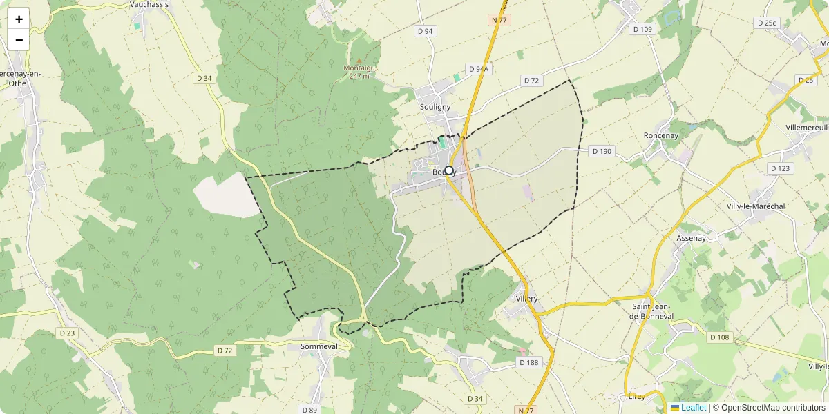 Carte du réseau de transport en commun à Bouilly - lignes de bus et arrêts