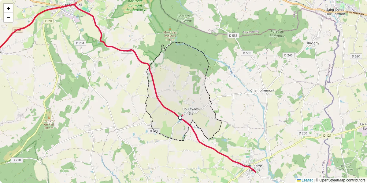 Carte du réseau de transport en commun à Boulay-les-Ifs - lignes de bus et arrêts