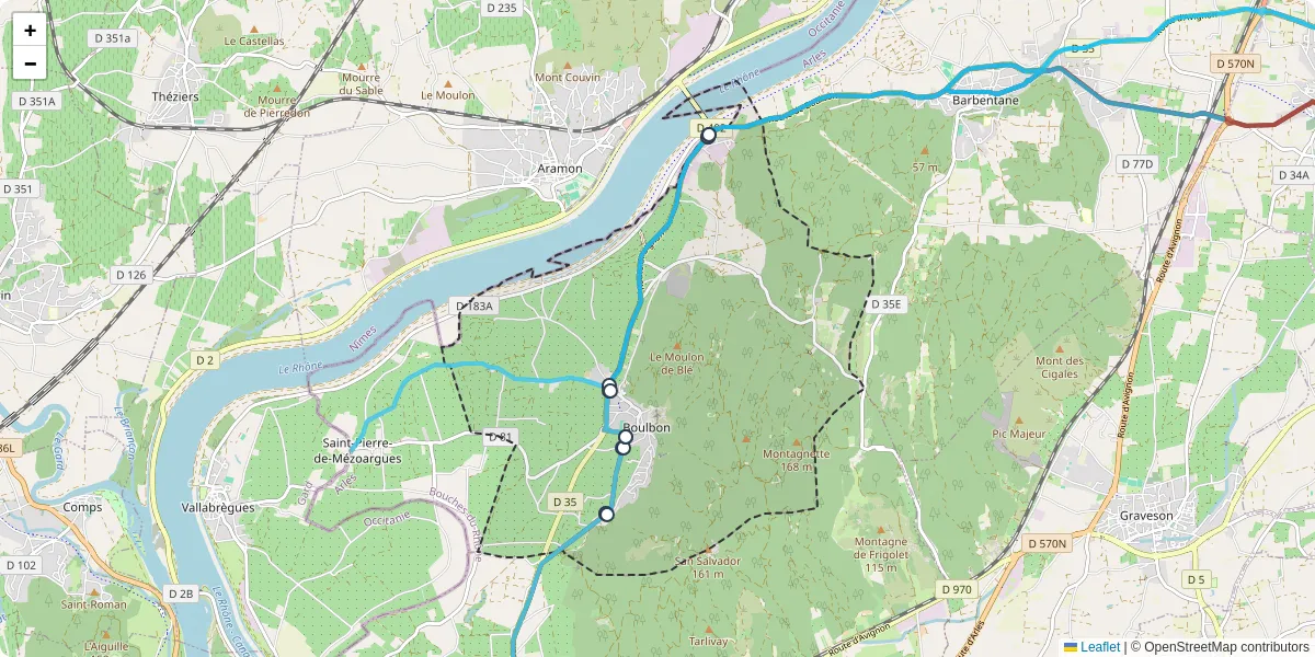 Carte du réseau de transport en commun à Boulbon - lignes de bus et arrêts