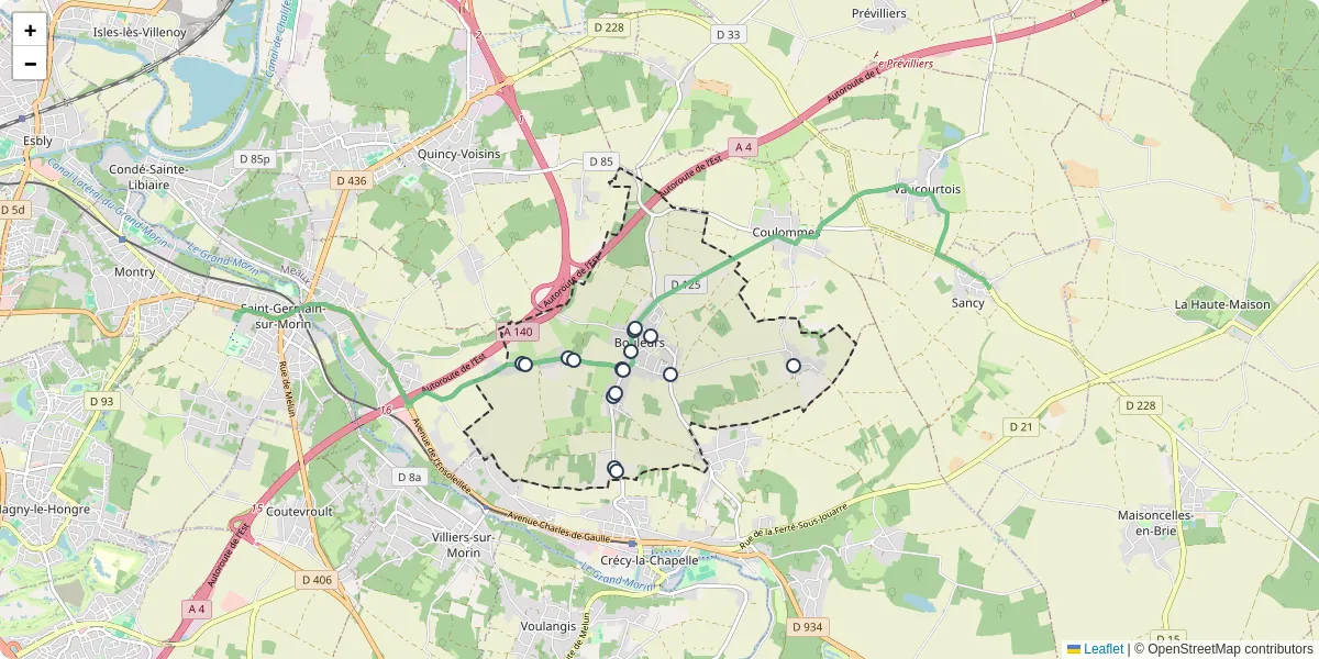 Carte du réseau de transport en commun à Bouleurs - lignes de bus et arrêts