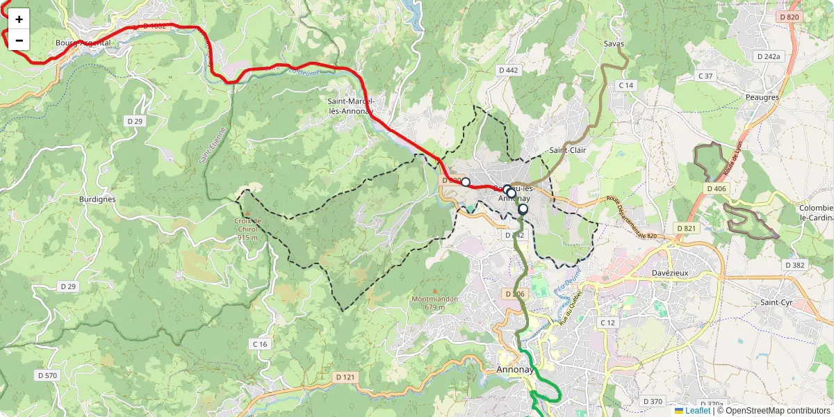 Carte du réseau de transport en commun à Boulieu-lès-Annonay - lignes de bus et arrêts