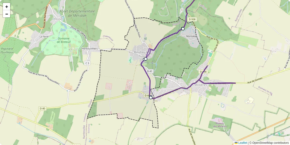 Carte du réseau de transport en commun à Boullay-les-Troux - lignes de bus et arrêts