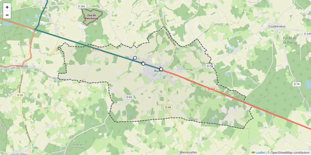 Carte du réseau de transport en commun à Bouloire - lignes de bus et arrêts