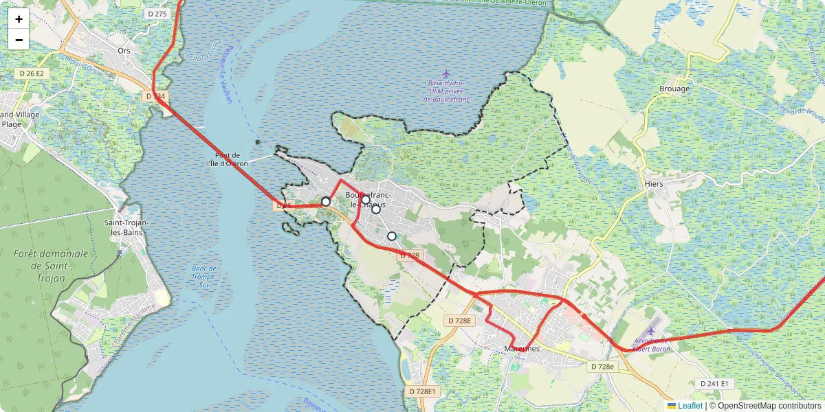 Carte du réseau de transport en commun à Bourcefranc-le-Chapus - lignes de bus et arrêts