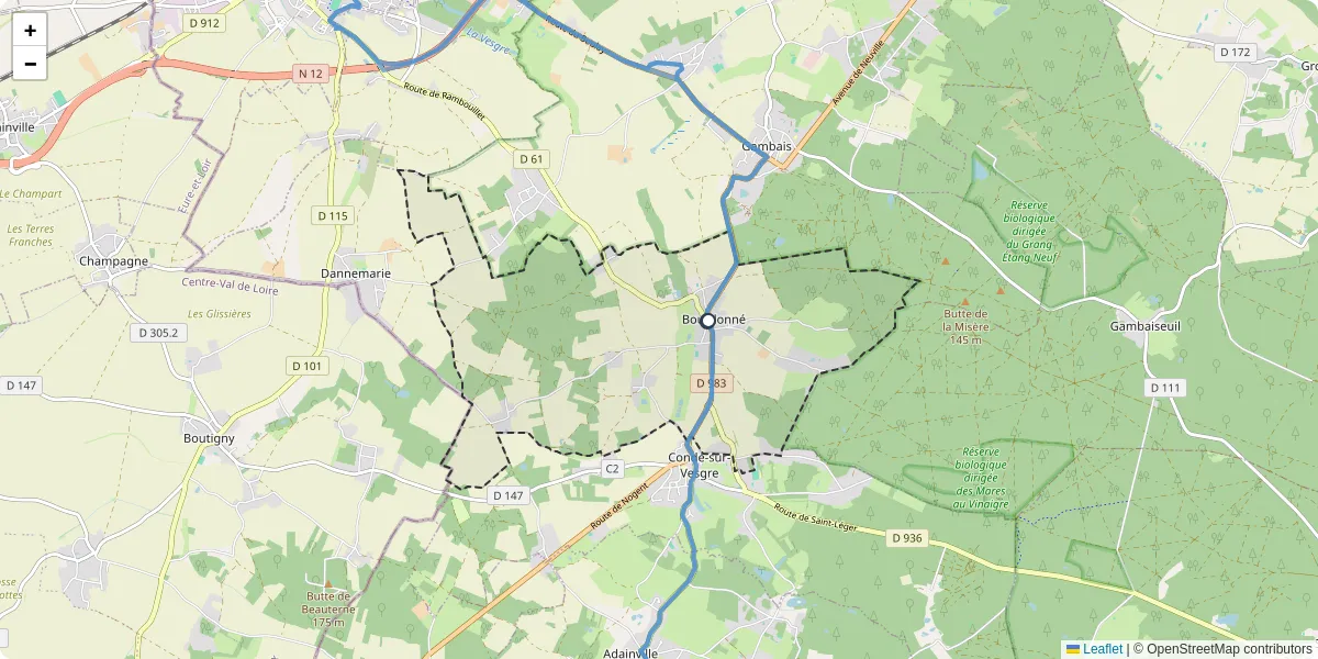 Carte du réseau de transport en commun à Bourdonné - lignes de bus et arrêts