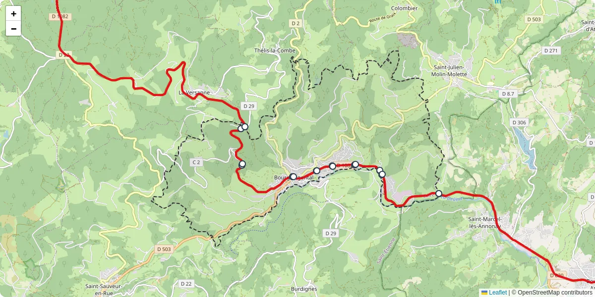 Carte du réseau de transport en commun à Bourg-Argental - lignes de bus et arrêts