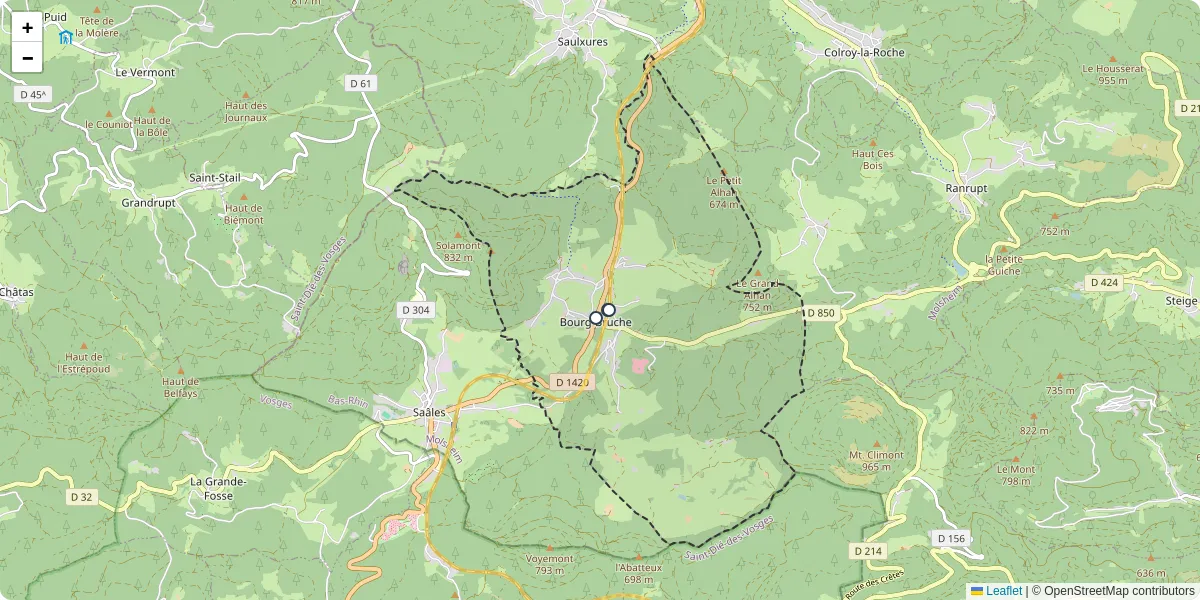 Carte du réseau de transport en commun à Bourg-Bruche - lignes de bus et arrêts