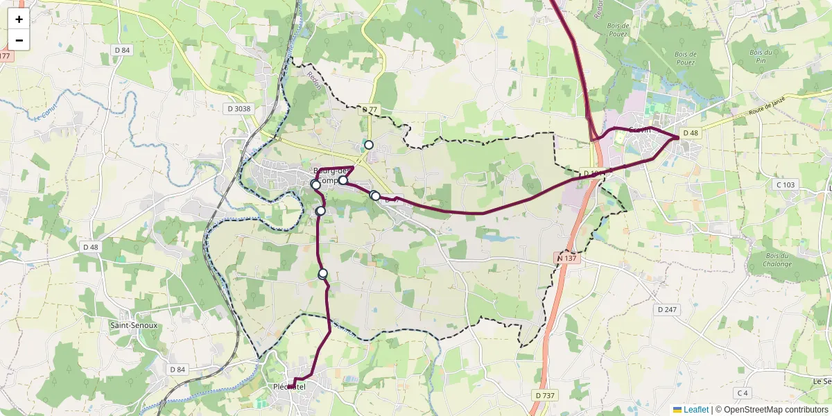Carte du réseau de transport en commun à Bourg-des-Comptes - lignes de bus et arrêts