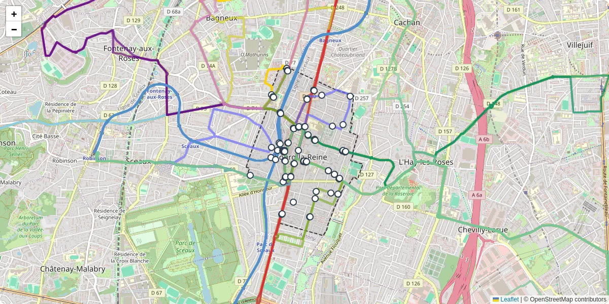 Carte du réseau de transport en commun à Bourg-la-Reine - lignes de bus et arrêts