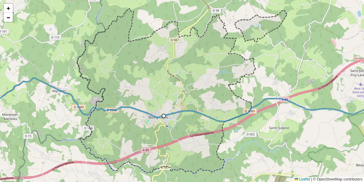 Carte du réseau de transport en commun à Bourg-Lastic - lignes de bus et arrêts