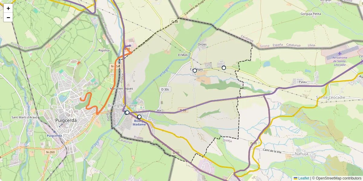 Carte du réseau de transport en commun à Bourg-Madame - lignes de bus et arrêts