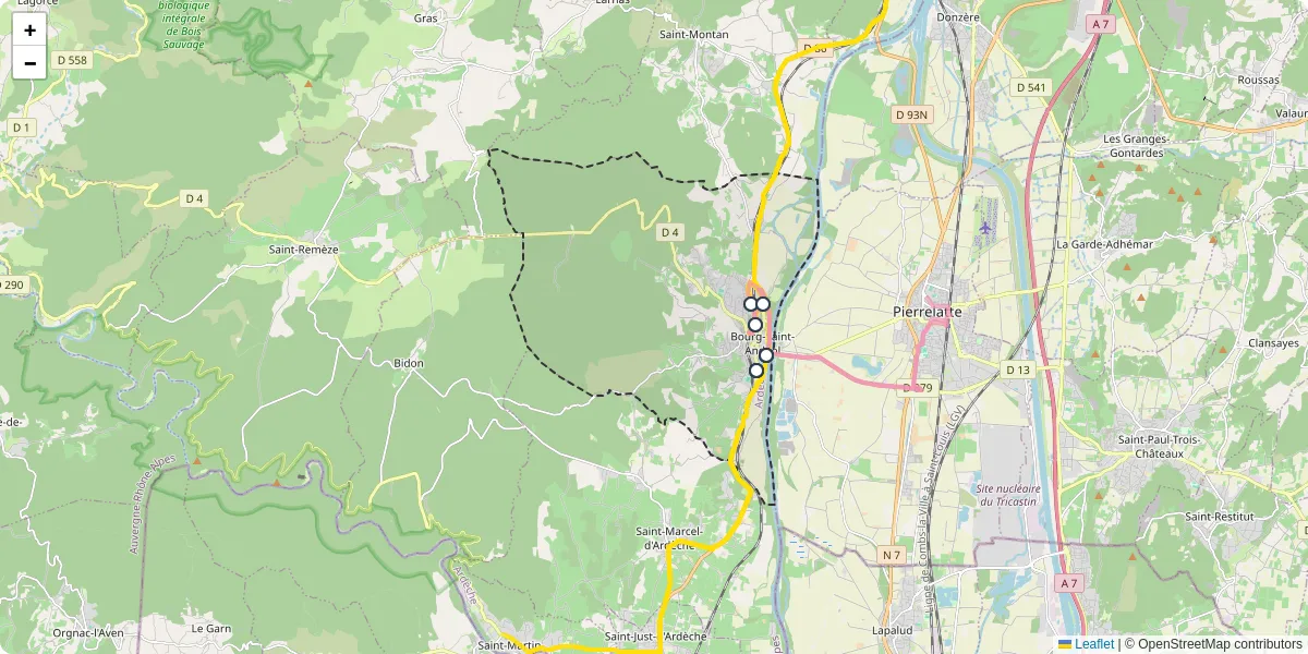 Carte du réseau de transport en commun à Bourg-Saint-Andéol - lignes de bus et arrêts