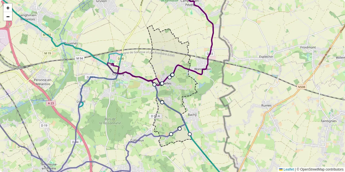 Carte du réseau de transport en commun à Bourghelles - lignes de bus et arrêts