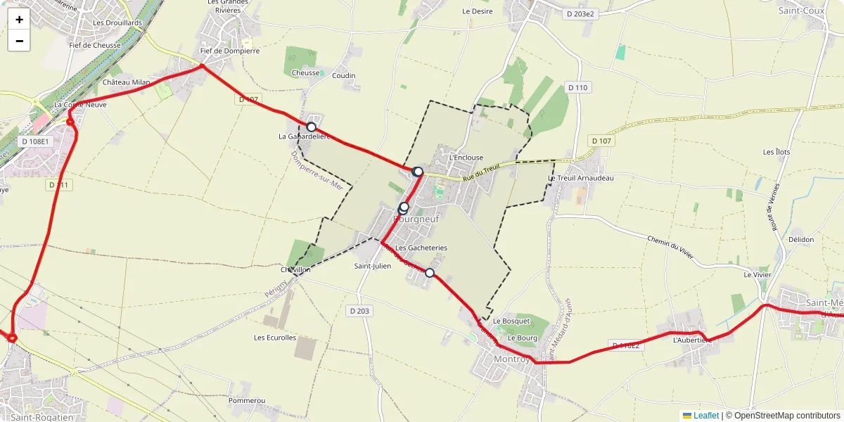 Carte du réseau de transport en commun à Bourgneuf - lignes de bus et arrêts