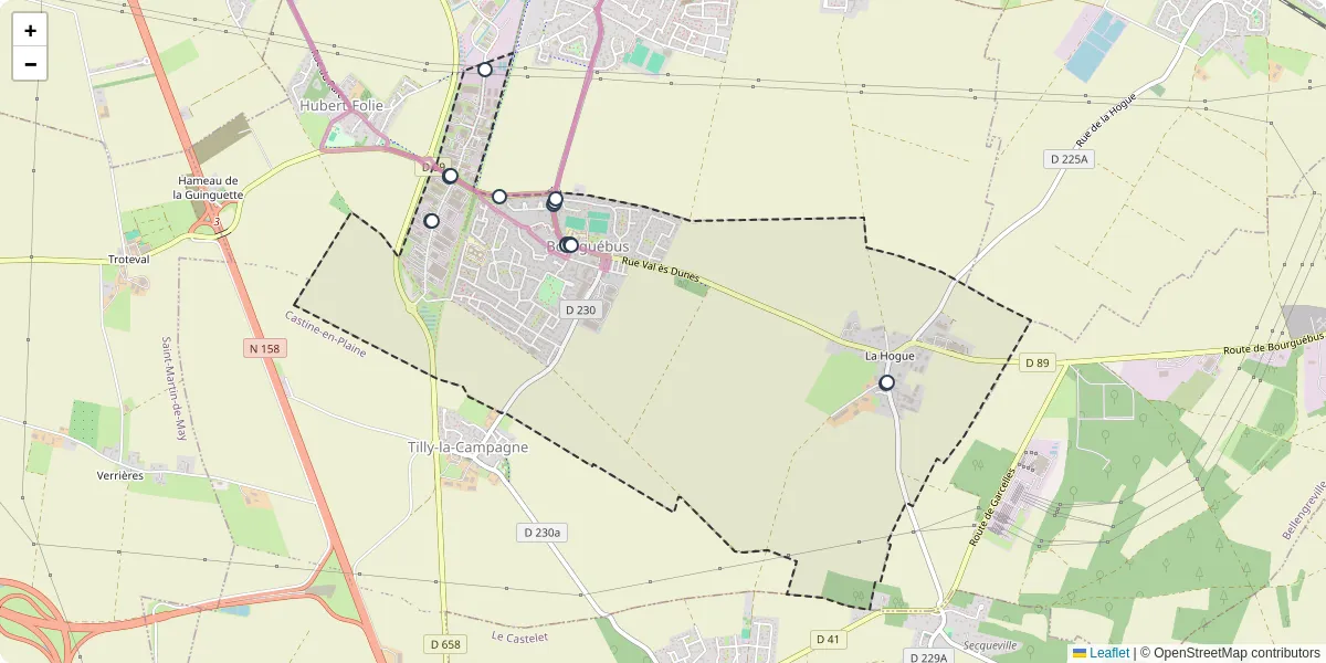 Carte du réseau de transport en commun à Bourguébus - lignes de bus et arrêts