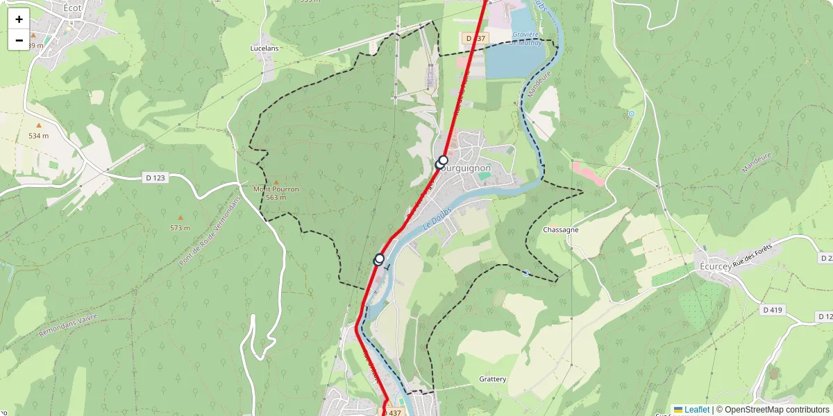 Carte du réseau de transport en commun à Bourguignon - lignes de bus et arrêts