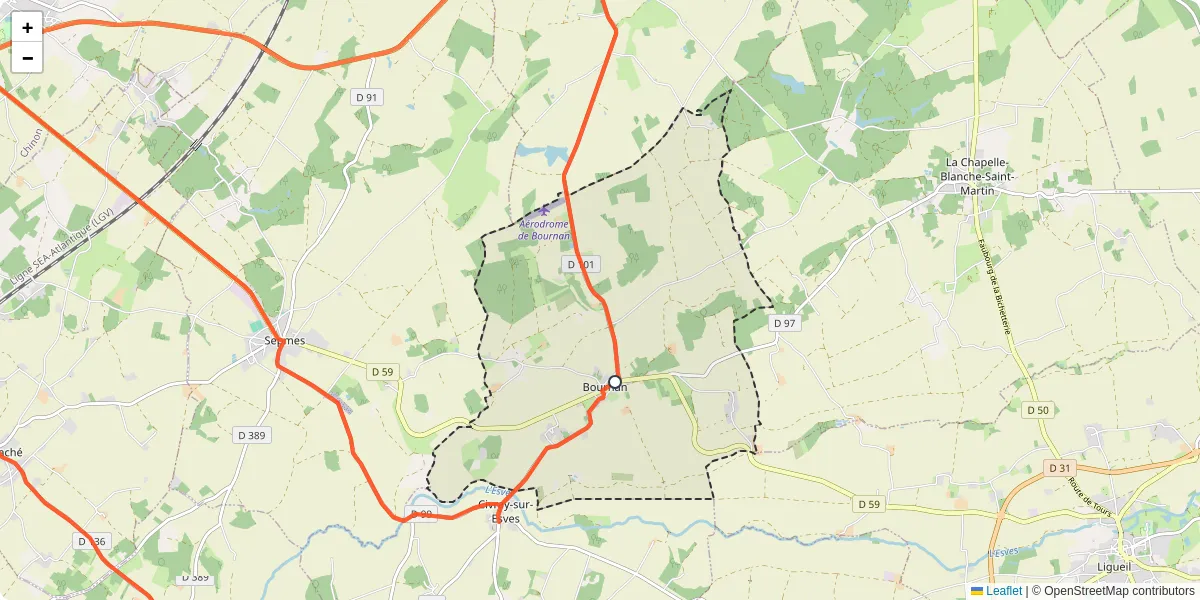 Carte du réseau de transport en commun à Bournan - lignes de bus et arrêts