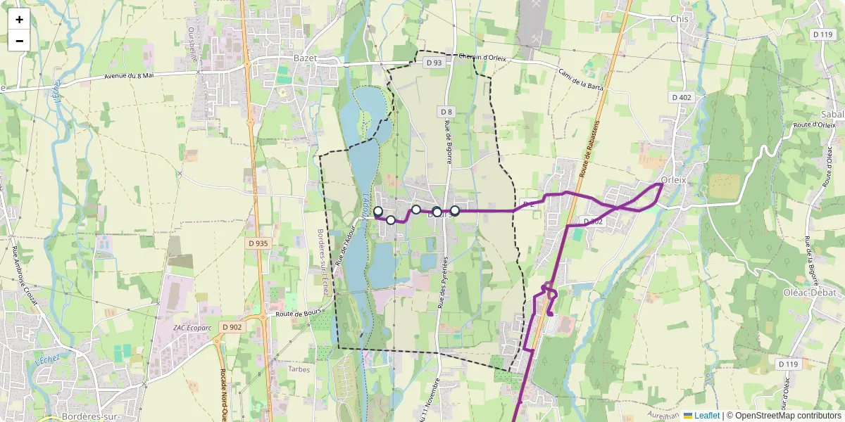 Carte du réseau de transport en commun à Bours - lignes de bus et arrêts