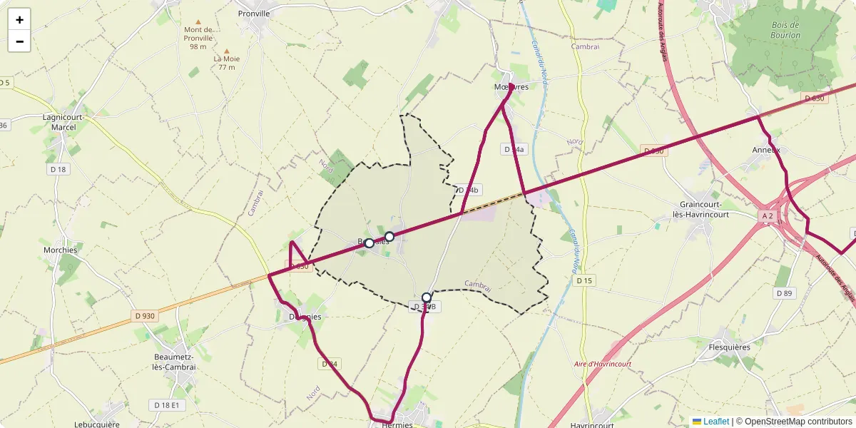 Carte du réseau de transport en commun à Boursies - lignes de bus et arrêts