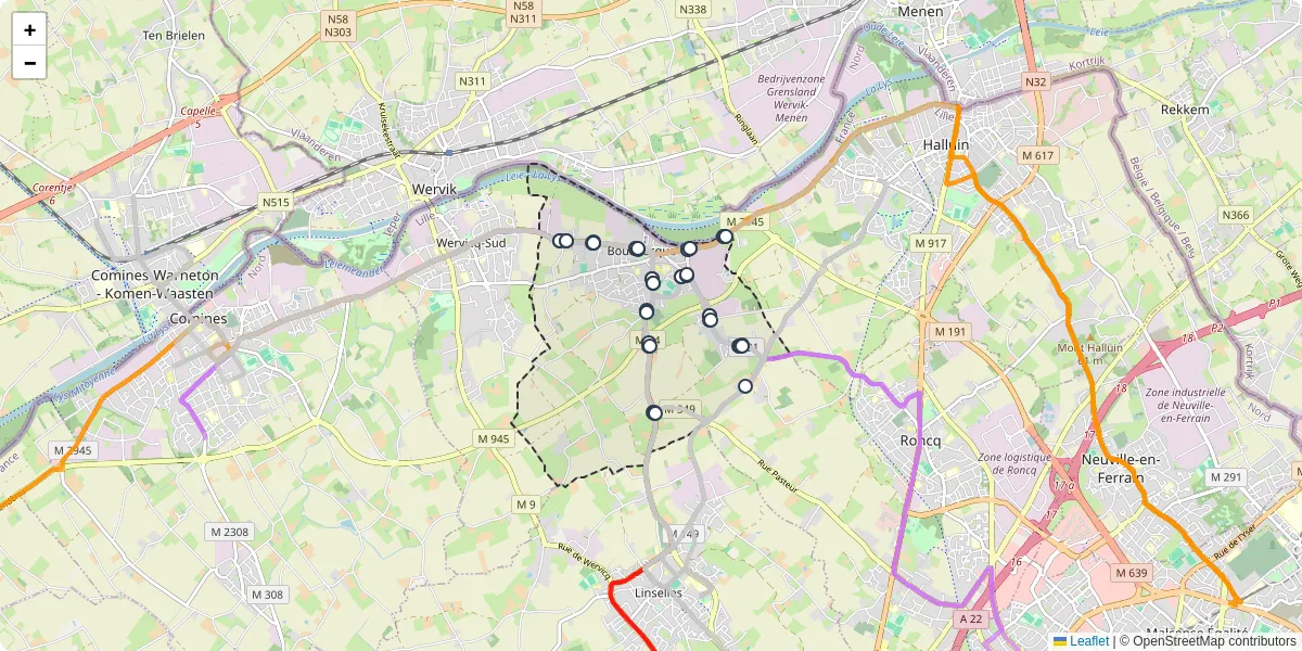 Carte du réseau de transport en commun à Bousbecque - lignes de bus et arrêts