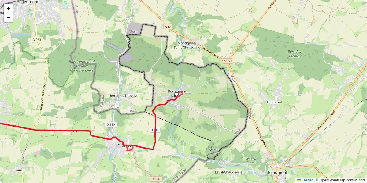 Carte du réseau de transport en commun à Bousignies-sur-Roc - lignes de bus et arrêts