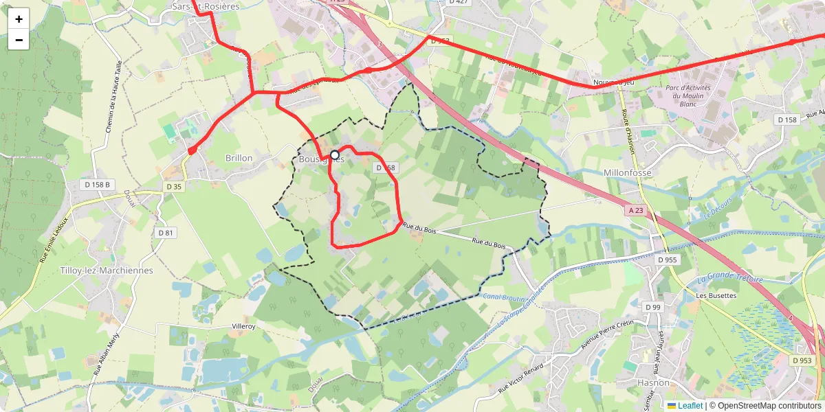 Carte du réseau de transport en commun à Bousignies - lignes de bus et arrêts