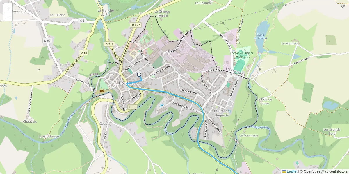 Carte du réseau de transport en commun à Boussac - lignes de bus et arrêts