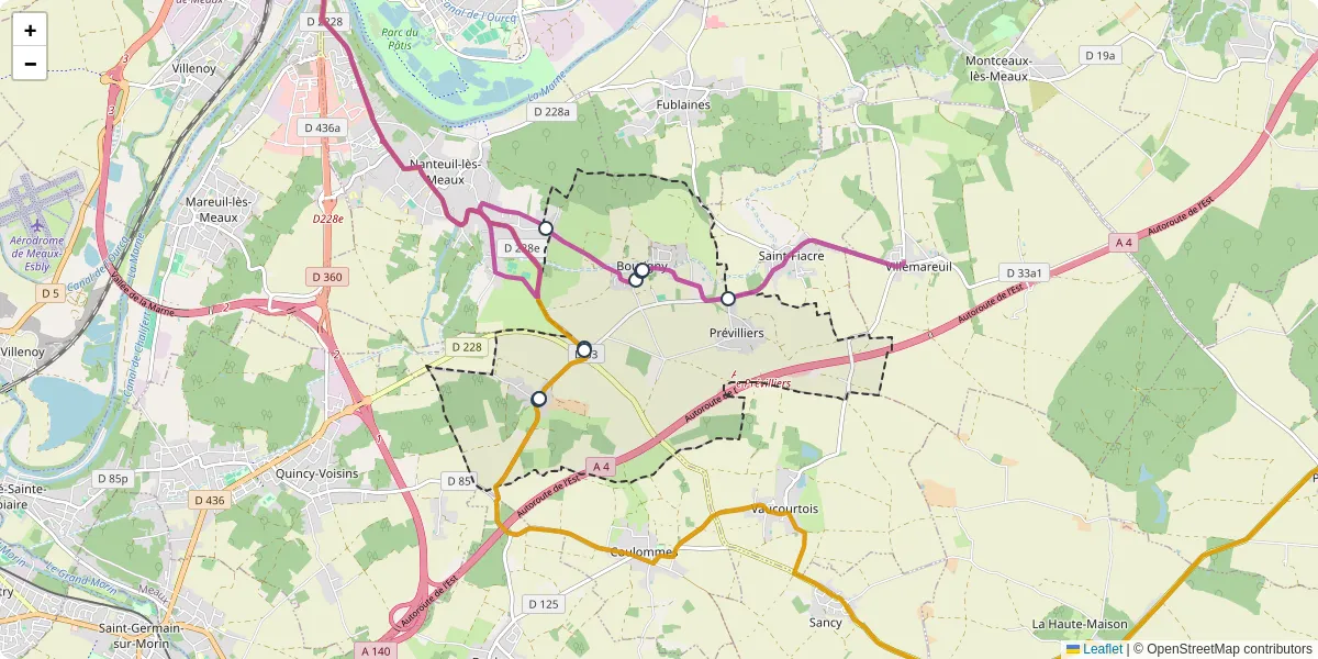 Carte du réseau de transport en commun à Boutigny - lignes de bus et arrêts