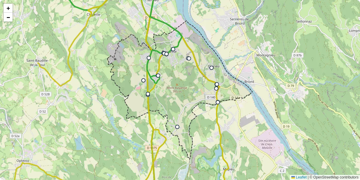 Carte du réseau de transport en commun à Bouvesse-Quirieu - lignes de bus et arrêts