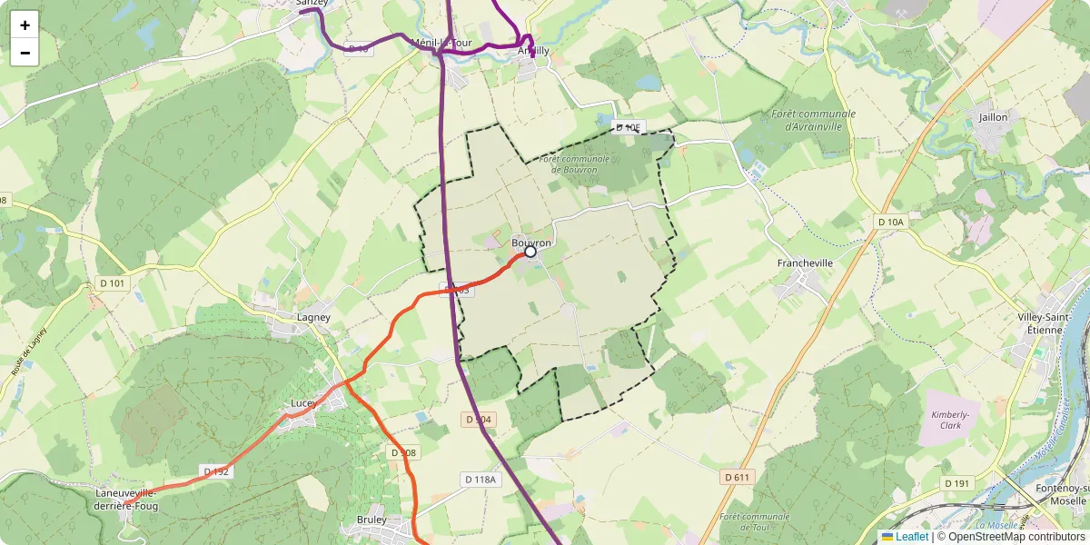 Carte du réseau de transport en commun à Bouvron - lignes de bus et arrêts