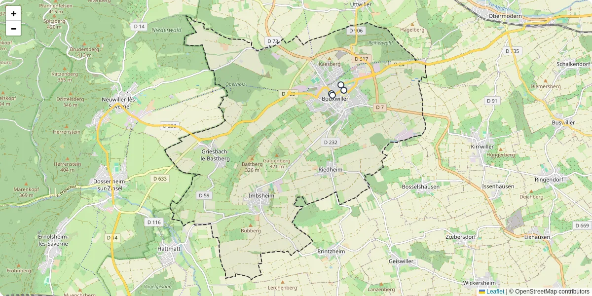 Carte du réseau de transport en commun à Bouxwiller - lignes de bus et arrêts