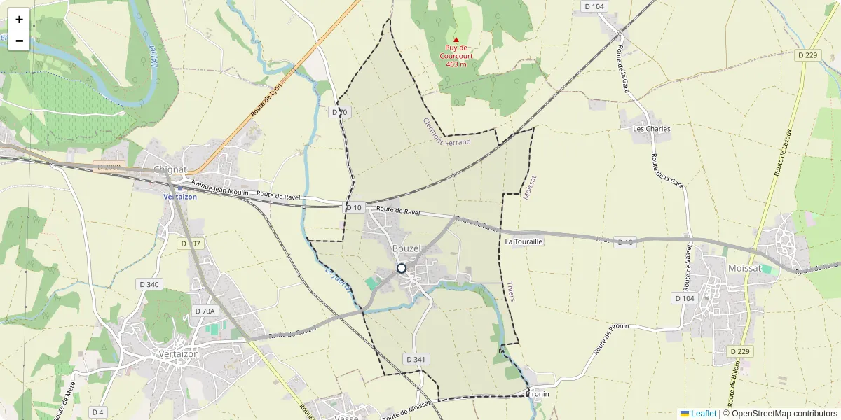 Carte du réseau de transport en commun à Bouzel - lignes de bus et arrêts