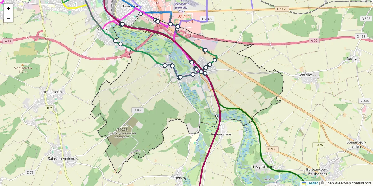 Carte du réseau de transport en commun à Boves - lignes de bus et arrêts
