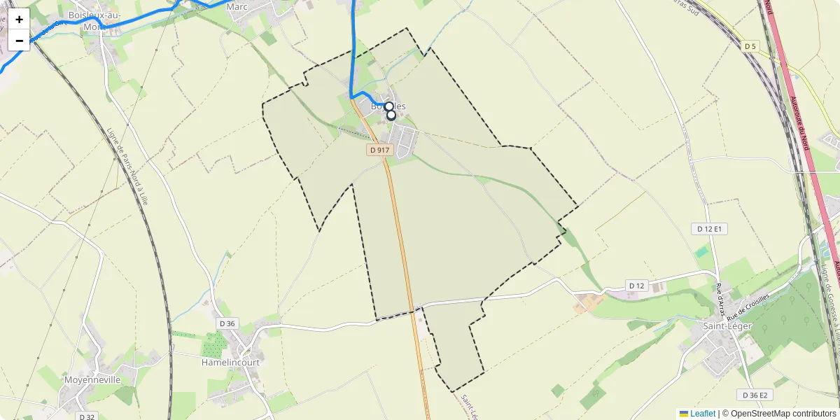 Carte du réseau de transport en commun à Boyelles - lignes de bus et arrêts