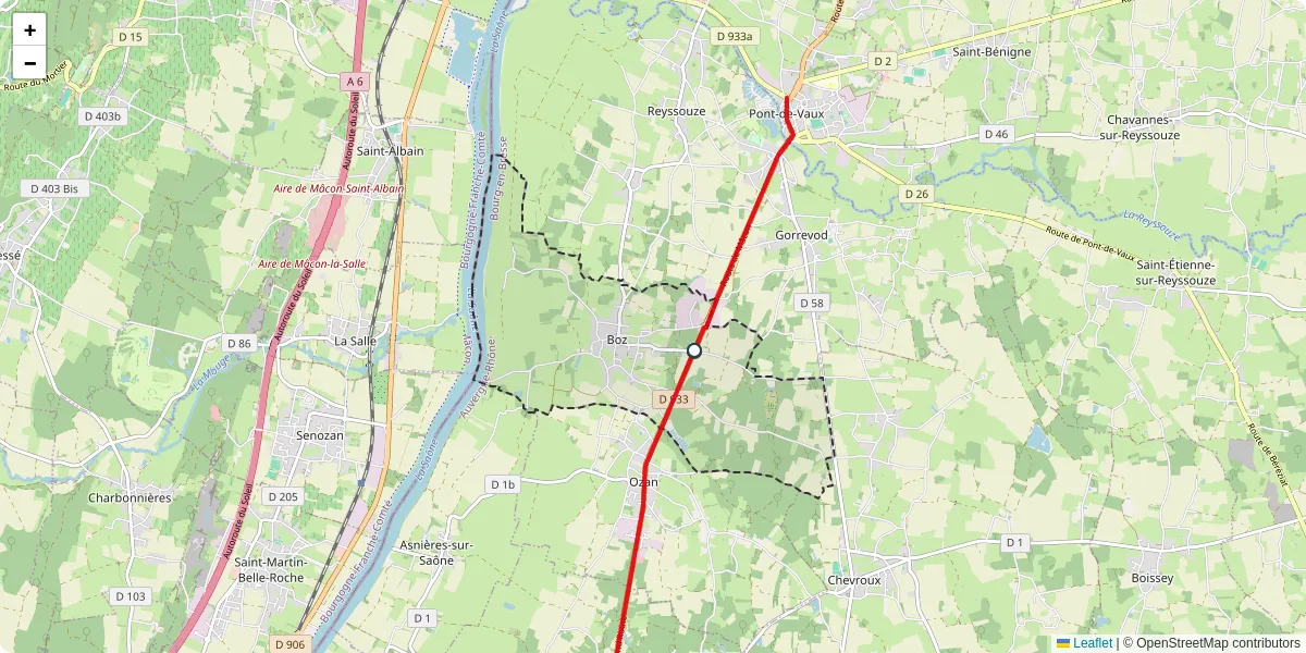 Carte du réseau de transport en commun à Boz - lignes de bus et arrêts
