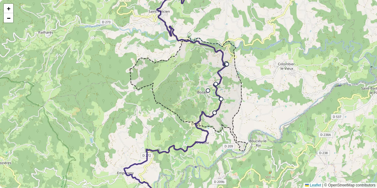 Carte du réseau de transport en commun à Bozas - lignes de bus et arrêts