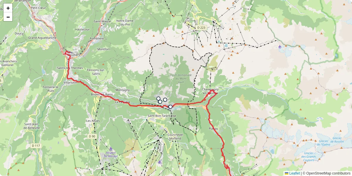 Carte du réseau de transport en commun à Bozel - lignes de bus et arrêts