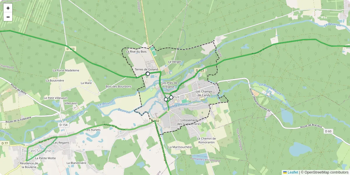 Carte du réseau de transport en commun à Bracieux - lignes de bus et arrêts