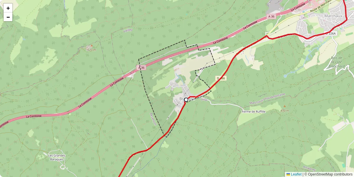 Carte du réseau de transport en commun à Braillans - lignes de bus et arrêts