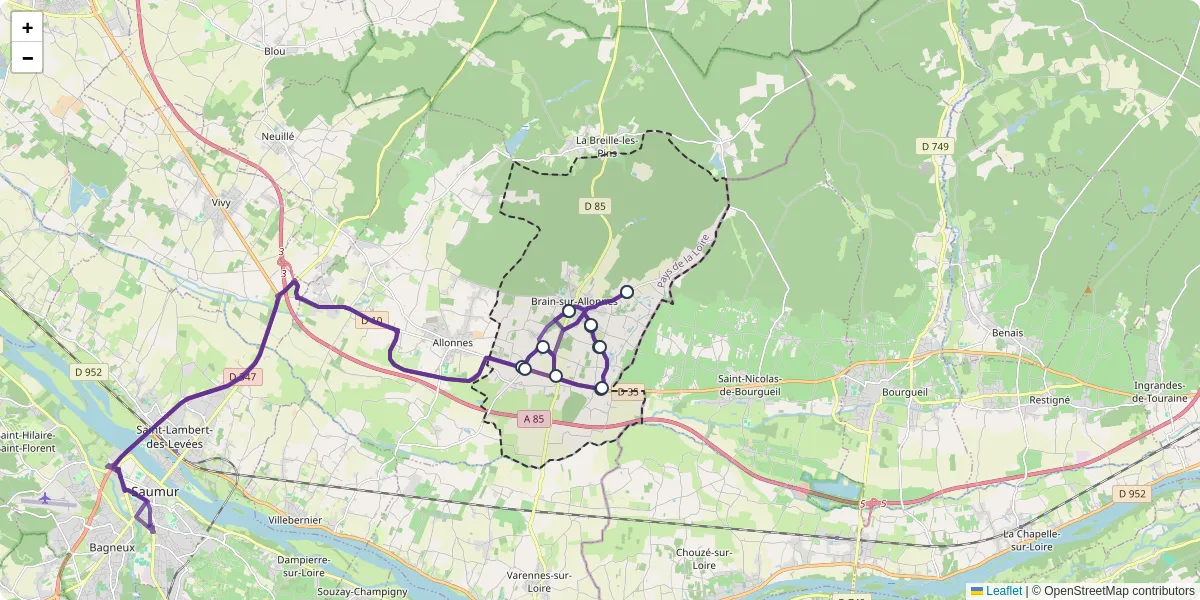 Carte du réseau de transport en commun à Brain-sur-Allonnes - lignes de bus et arrêts