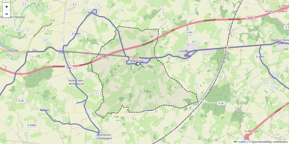 Carte du réseau de transport en commun à Brains-sur-Gée - lignes de bus et arrêts