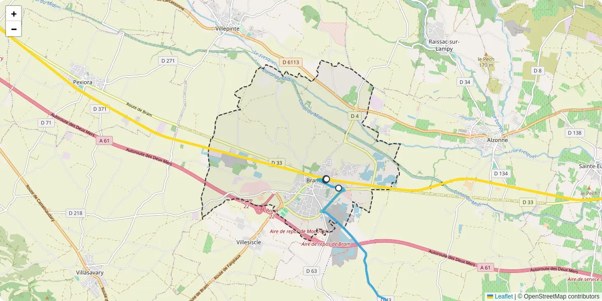 Carte du réseau de transport en commun à Bram - lignes de bus et arrêts