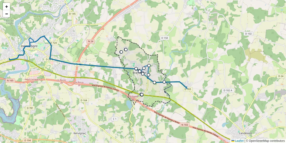 Carte du réseau de transport en commun à Brandérion - lignes de bus et arrêts