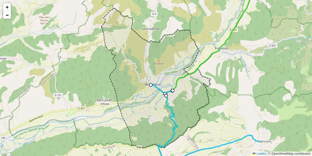 Carte du réseau de transport en commun à Bras-d'Asse - lignes de bus et arrêts