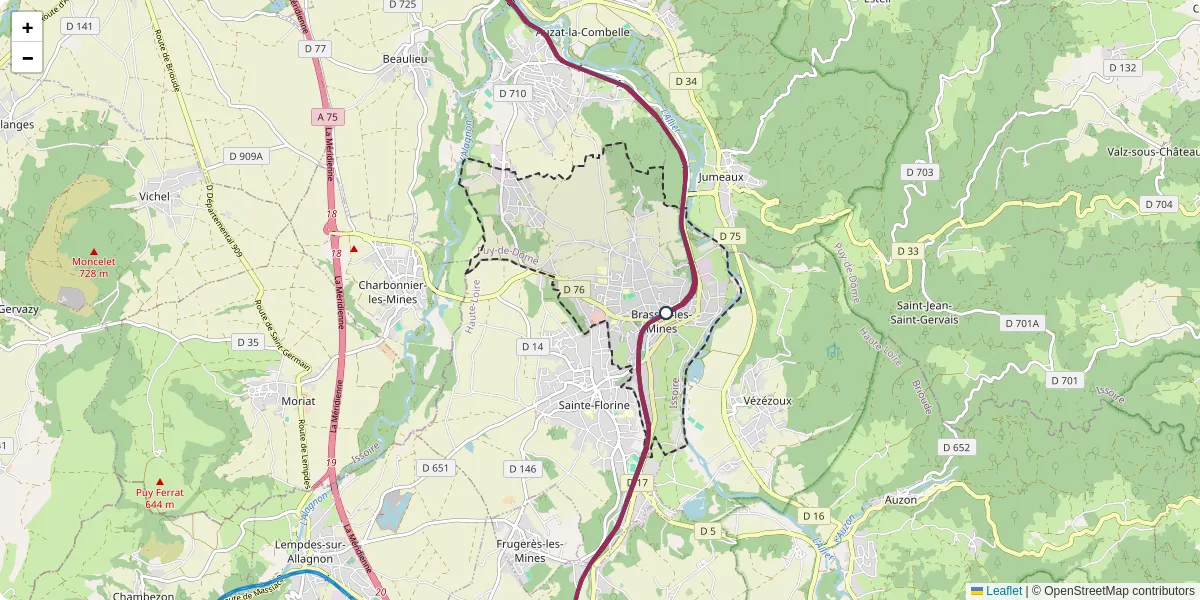 Carte du réseau de transport en commun à Brassac-les-Mines - lignes de bus et arrêts
