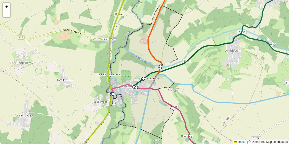 Carte du réseau de transport en commun à Bray-et-Lû - lignes de bus et arrêts
