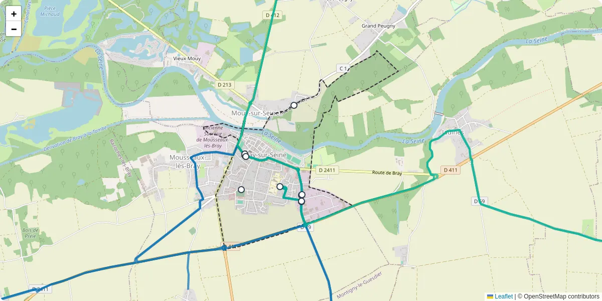 Carte du réseau de transport en commun à Bray-sur-Seine - lignes de bus et arrêts