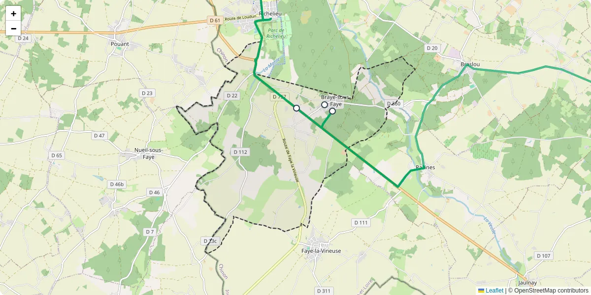 Carte du réseau de transport en commun à Braye-sous-Faye - lignes de bus et arrêts